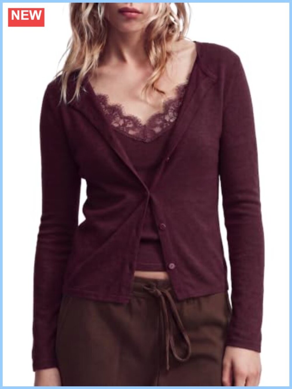Cashmere Blend Lace Button Down Sweater Long Sleeve Pullover